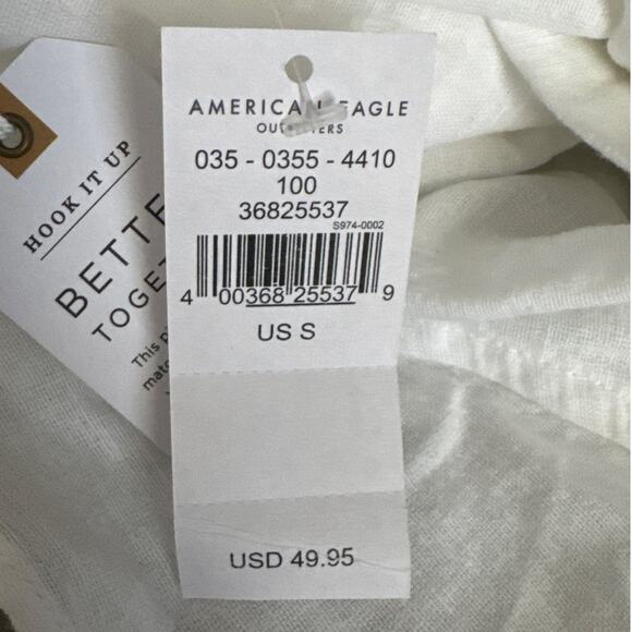 American Eagle White Lace Cutout Button Up Shirt Cotton Linen Women Small NWT - Picture 8 of 9